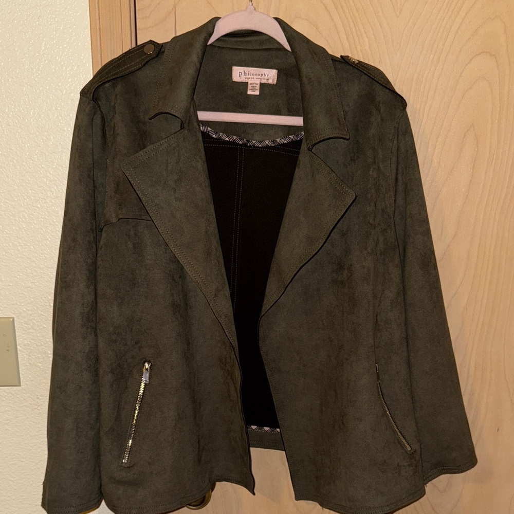 Philosophy Dark Olive Women's Moto Jacket in size 2XL